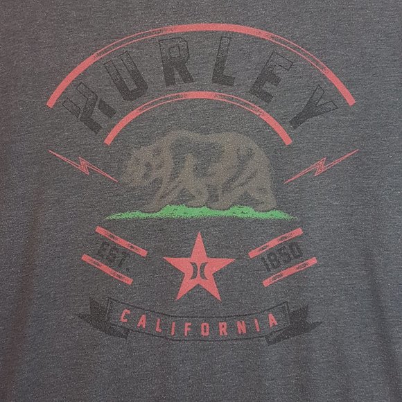 Vintage HURLEY Tee Shirt Large US L Gray Grey Bear USA California EST 1850 - Picture 4 of 12